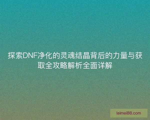探索DNF净化的灵魂结晶背后的力量与获取全攻略解析全面详解