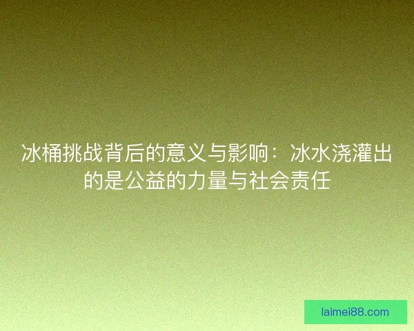 冰桶挑战背后的意义与影响:冰水浇灌出的是公益的力量与社会责任 冰桶挑战背后的意义与影响:冰水浇灌出的是公益的力量与社会责任